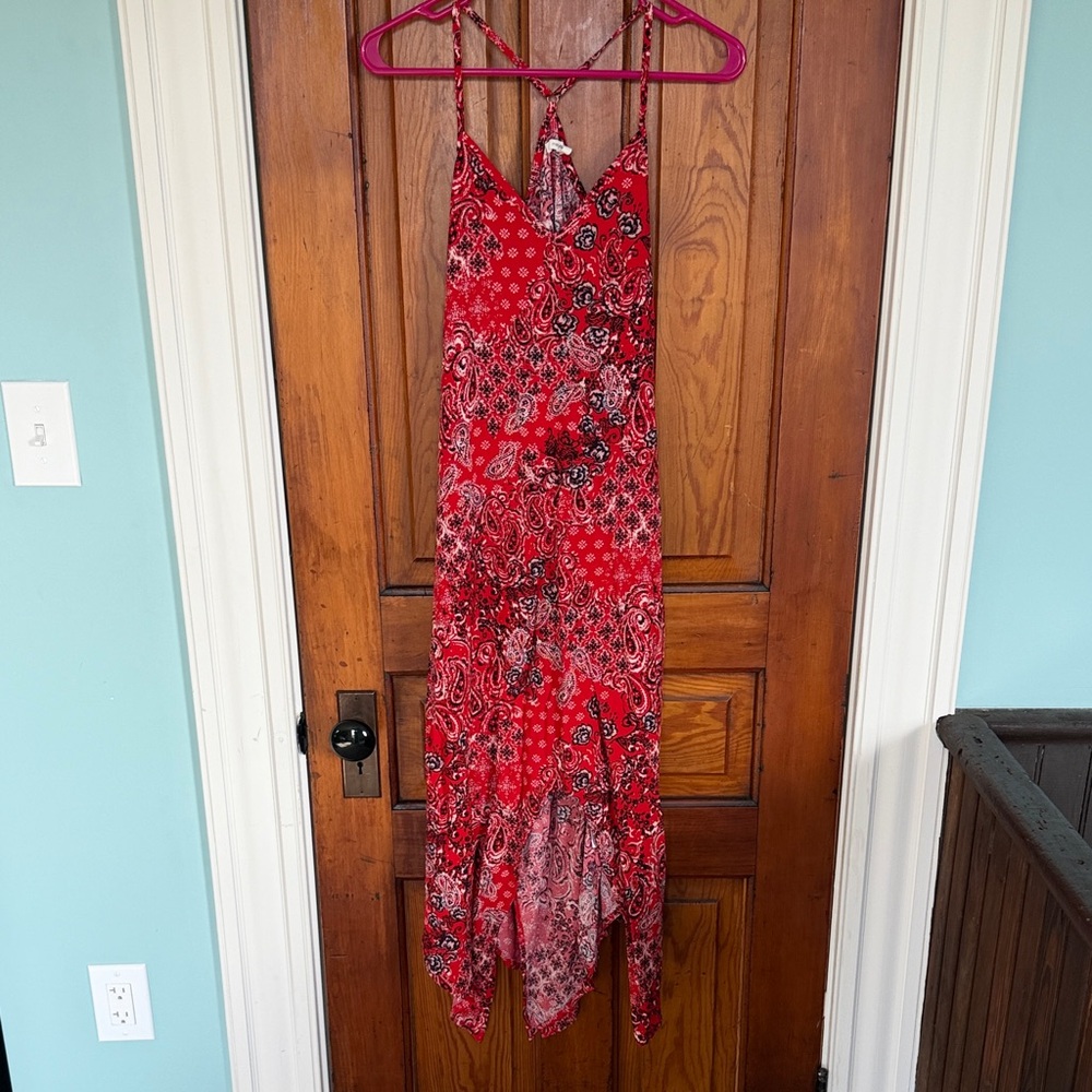 Maurices Red Flowy Maxi Dress
